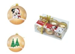 MICKEY - Doré - Pack 6 Boules De Noël - 8 Cm