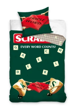 SCRABBLE - Parure De Lit 140x200cm + Coussin 70x90cm - 100% Cotton