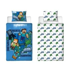 MINECRAFT - Parure De Lit 140x200cm + Coussin 60x70cm - '100% Cotton'
