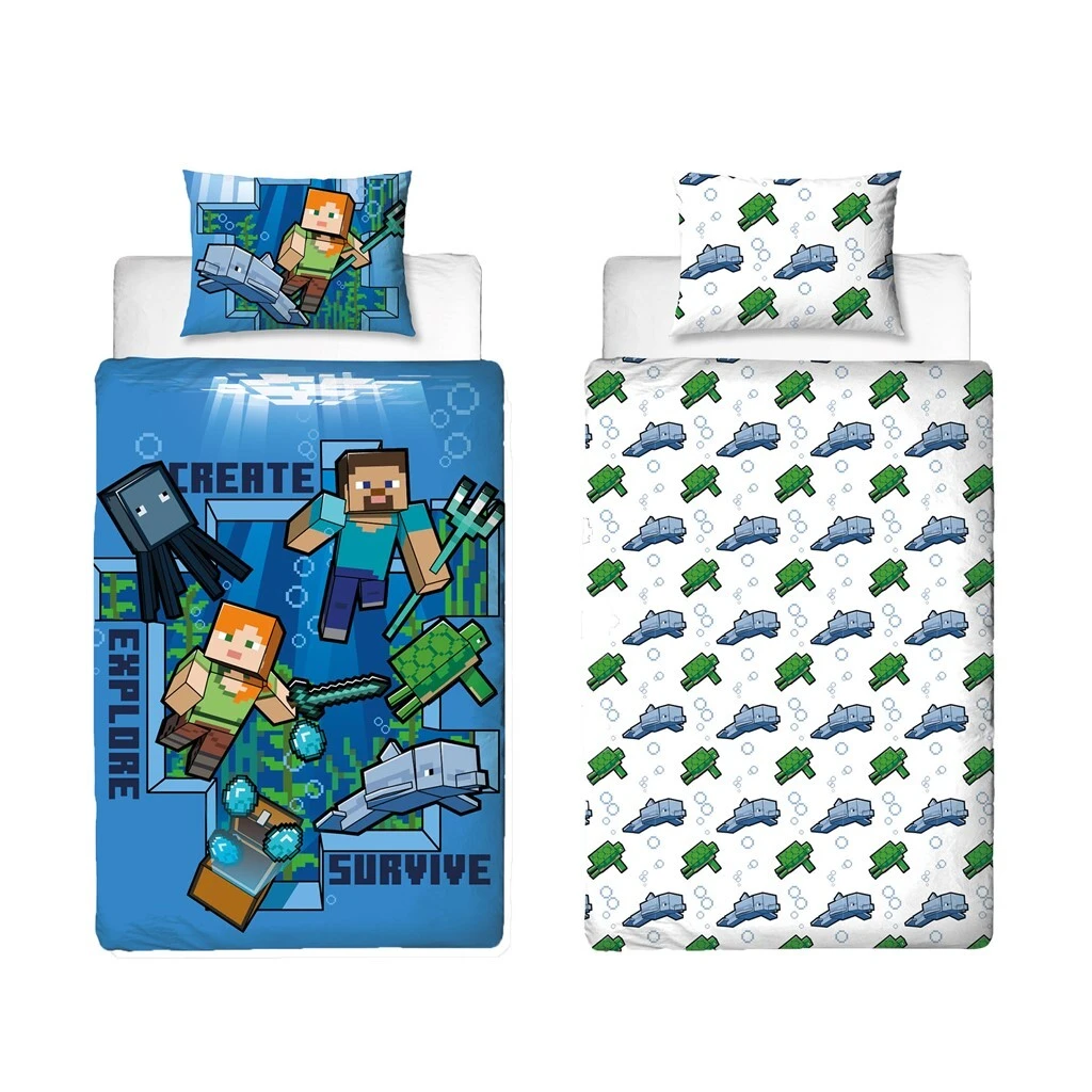 MINECRAFT - Parure De Lit 140x200cm + Coussin 60x70cm - '100% Cotton' 1 MINECRAFT - Parure De Lit 140x200cm + Coussin 60x70cm - '100% Cotton'