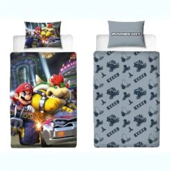 MARIO KART- Parure De Lit 140x200cm + Coussin 60x70cm - '100% Cotton'