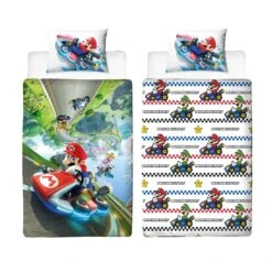 MARIO KART - Parure De Lit 140x200cm + Coussin 60x70cm - '100% Cotton'